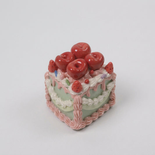 Cute Square Ceramic Cake Sculpture, Aesthetic Dessert Home Decor