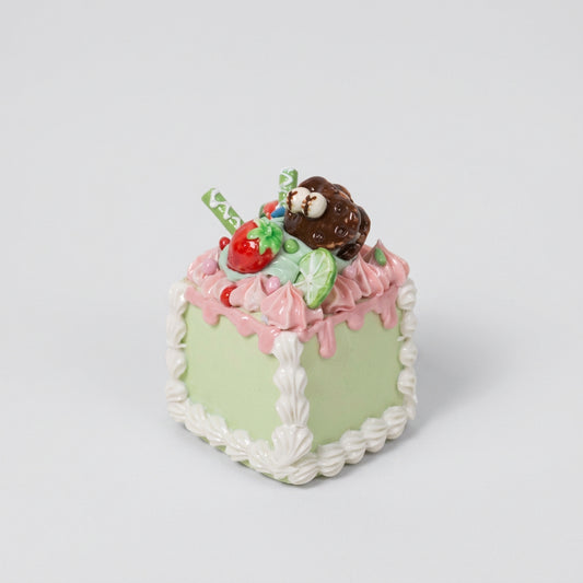 Cute Handmade Ceramic Cake Topper – Square Fruit Cream Dessert Decor