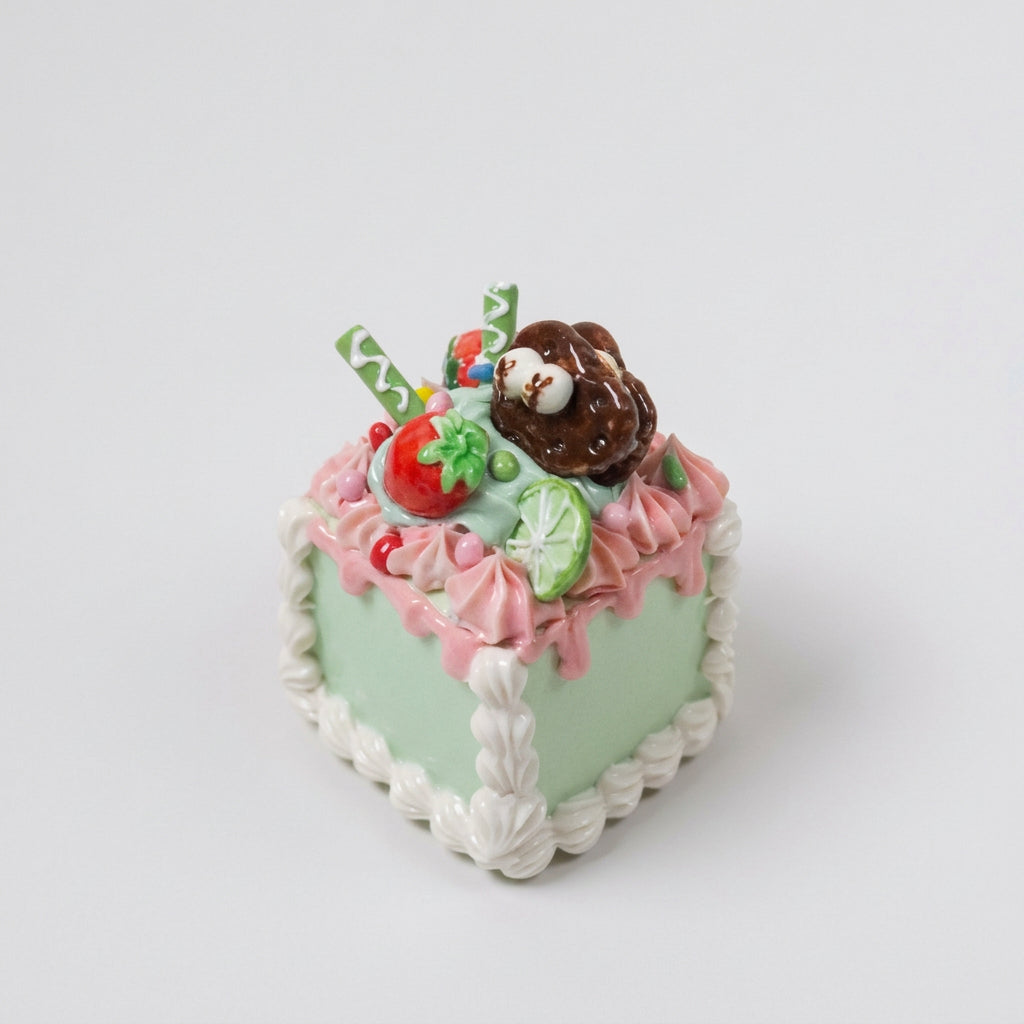 Cute Handmade Ceramic Cake Topper – Square Fruit Cream Dessert Decor