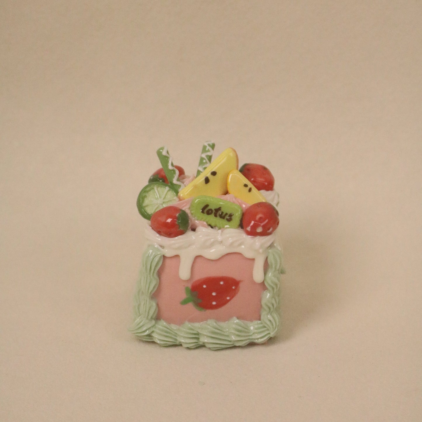 Handmade Square Fruit Cream Dessert Decor Ceramic Cake Topper