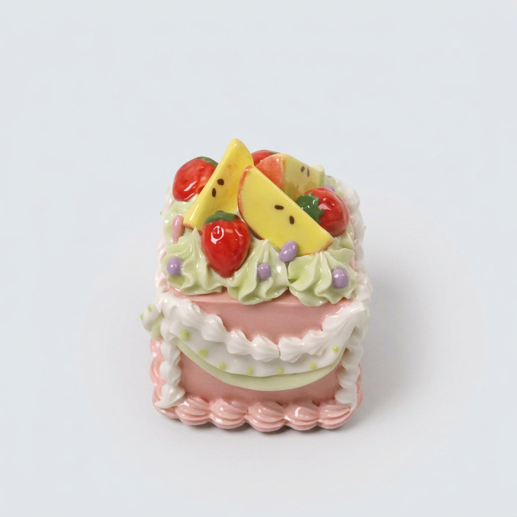 Handmade Ceramic Dessert Art, Square Fruit Cake Display Piece
