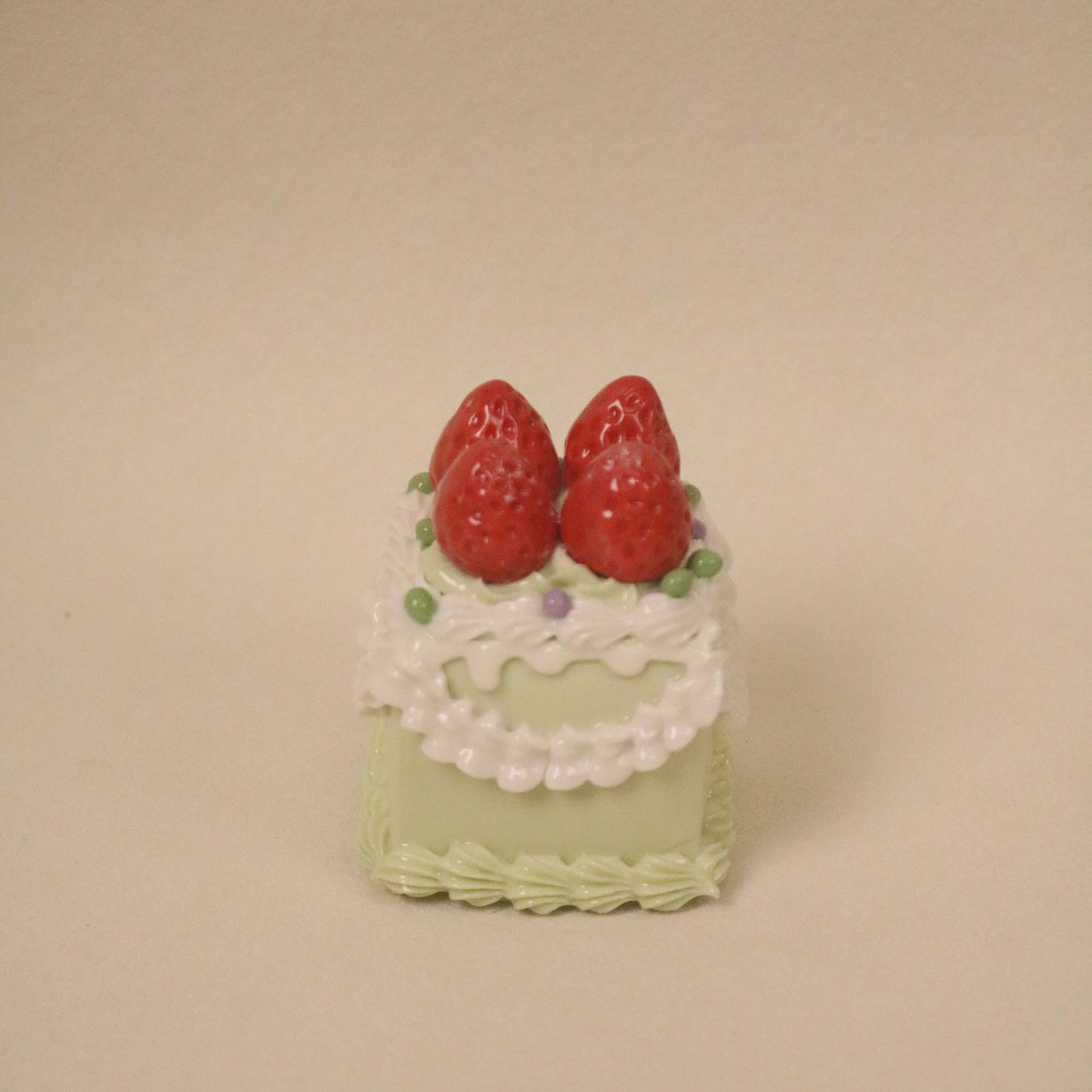 Handmade Ceramic Pistachio Flavor Fruit Cake Strawberry Topper Square Decorative Piece
