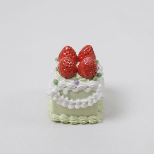 Handmade Ceramic Pistachio Flavor Fruit Cake Strawberry Topper Square Decorative Piece
