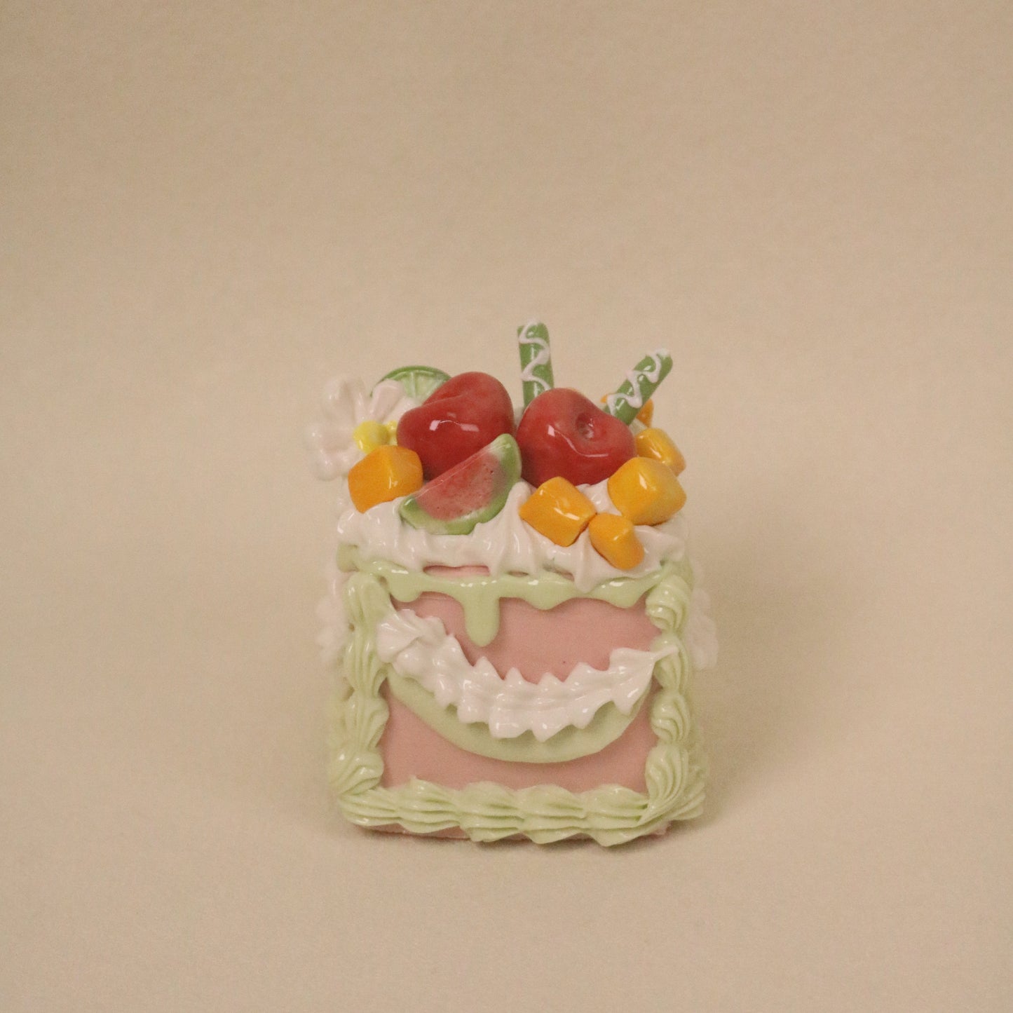 Handmade Dessert Sculpture, Square Ceramic Cake Art Ornament