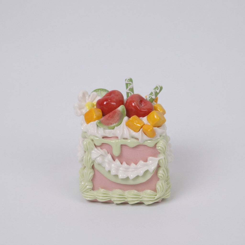 Handmade Dessert Sculpture, Square Ceramic Cake Art Ornament