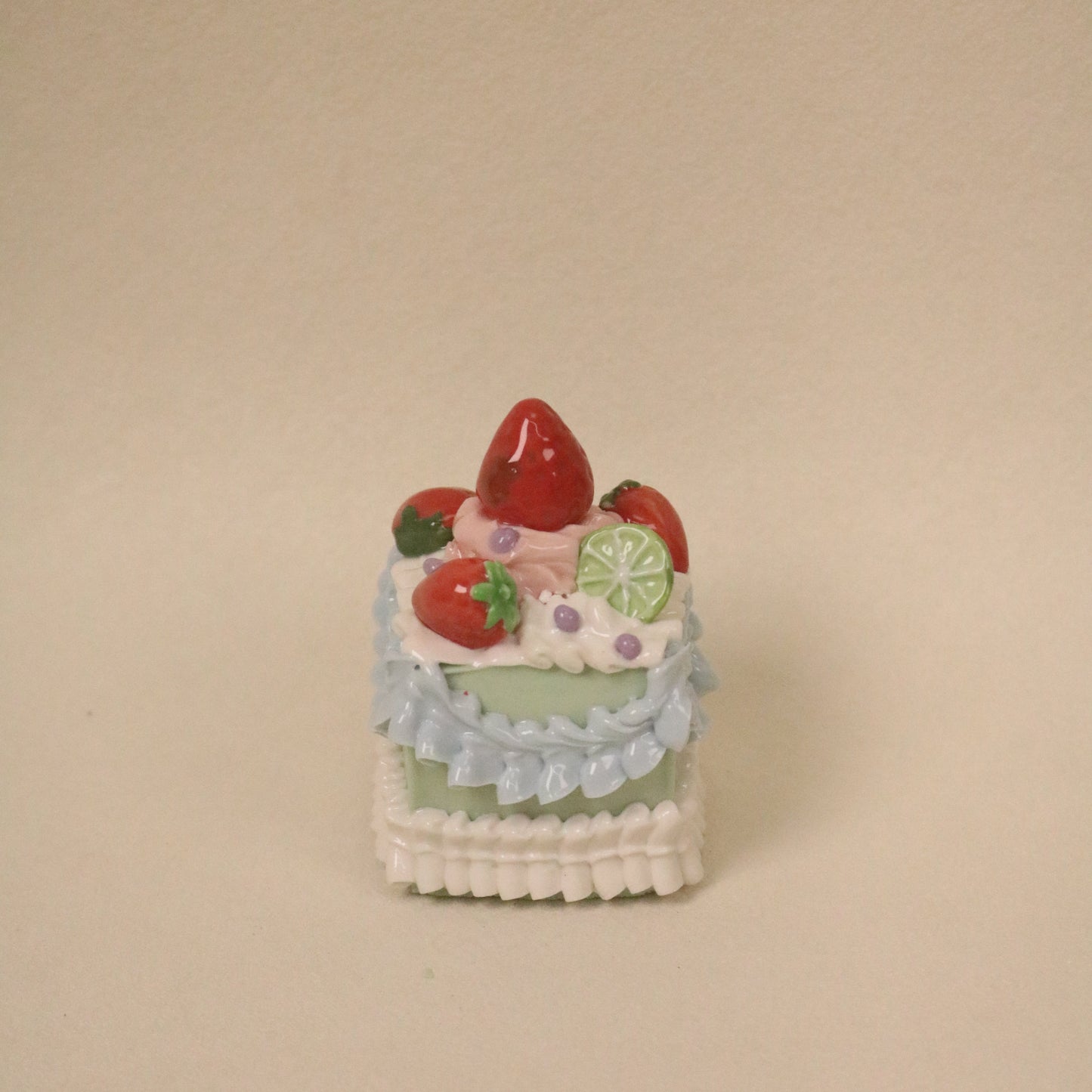 Handmade Square Ceramic Cake Decoration – Fruit Cream Style Cake Topper