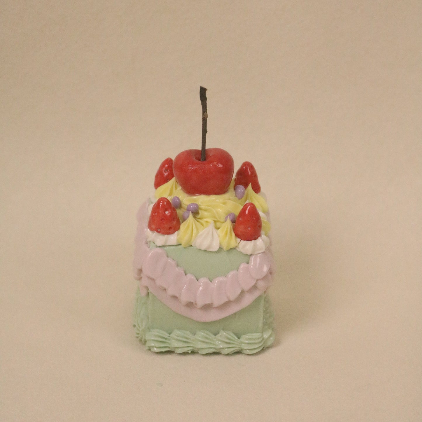 Handmade Ceramic Cherry And Strawberry Square Fruit Cream Dessert Decoration