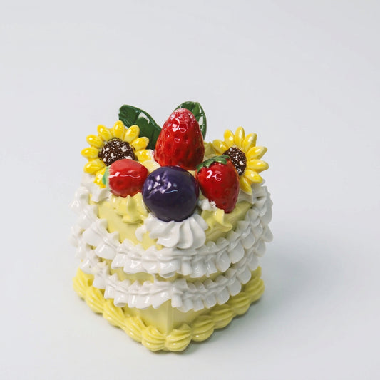 Handmade Ceramic Whimsical Cake Figurine, Gentle Sunflower & Berry Dream Collectible, Unique Birthday Art Gift, Keepsake Cake Topper (CLAYYING)