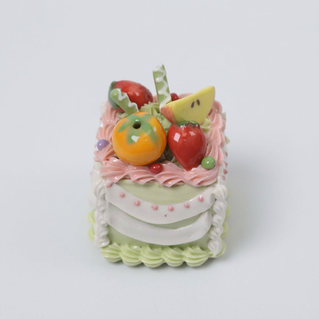 Cute Ceramic Cake Ornament, Square Handmade Dessert Decor