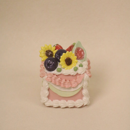 Square Fake Cake Decor, Artisan Ceramic Fruit Cream Sculpture