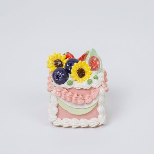 Square Fake Cake Decor, Artisan Ceramic Fruit Cream Sculpture