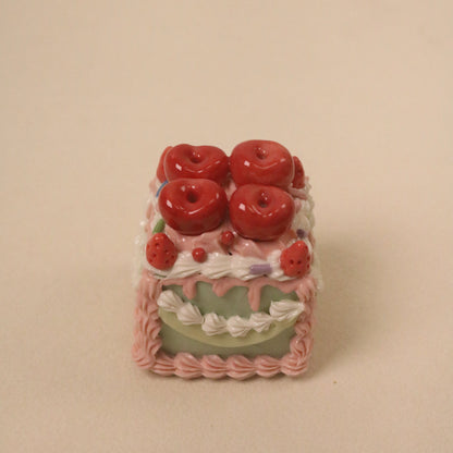 Cute Square Ceramic Cake Sculpture, Aesthetic Dessert Home Decor