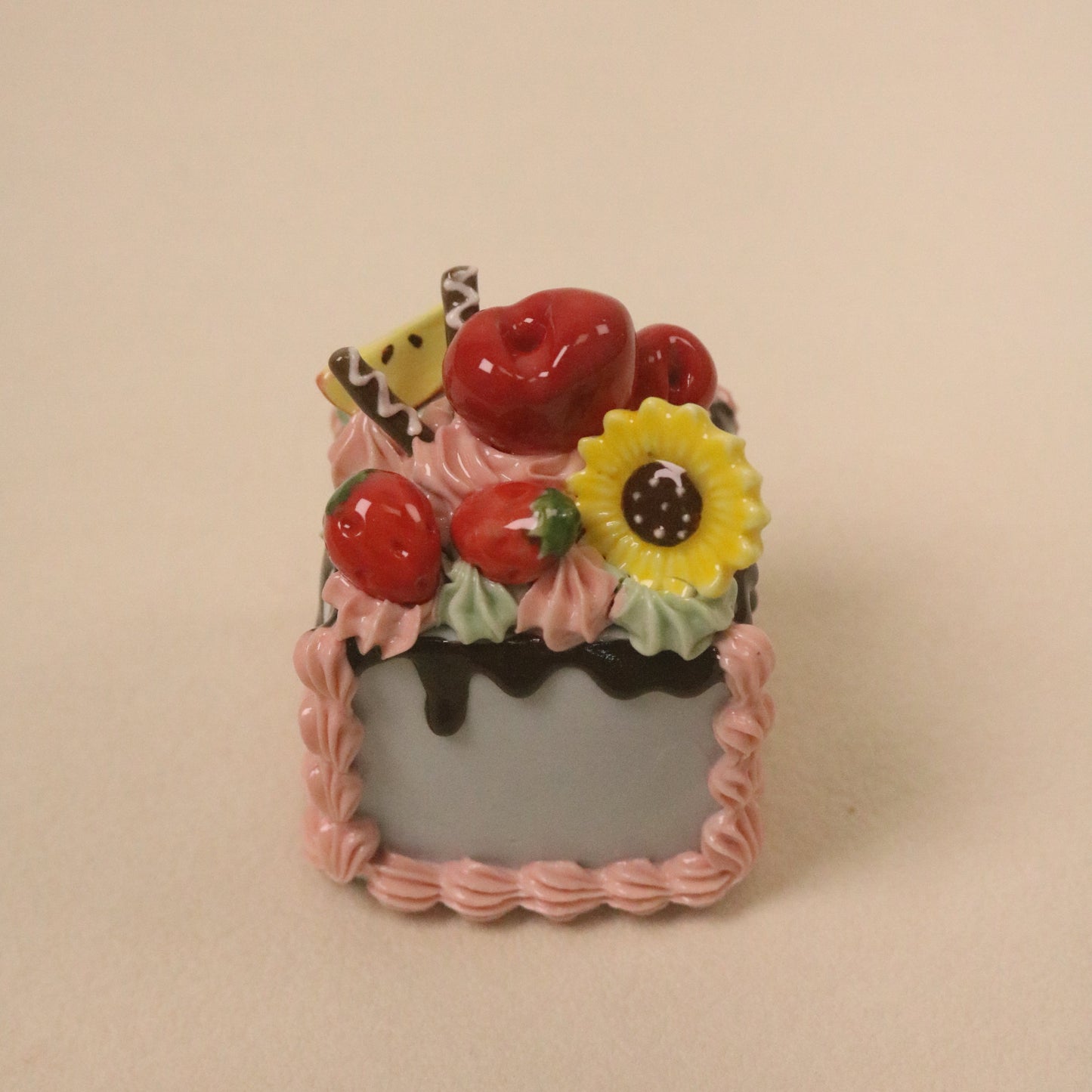 Ceramic Mini Cake Decor, Handmade Square Fruit Cream Ornament