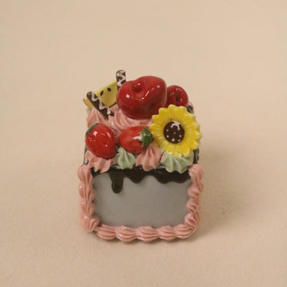 Ceramic Mini Cake Decor, Handmade Square Fruit Cream Ornament