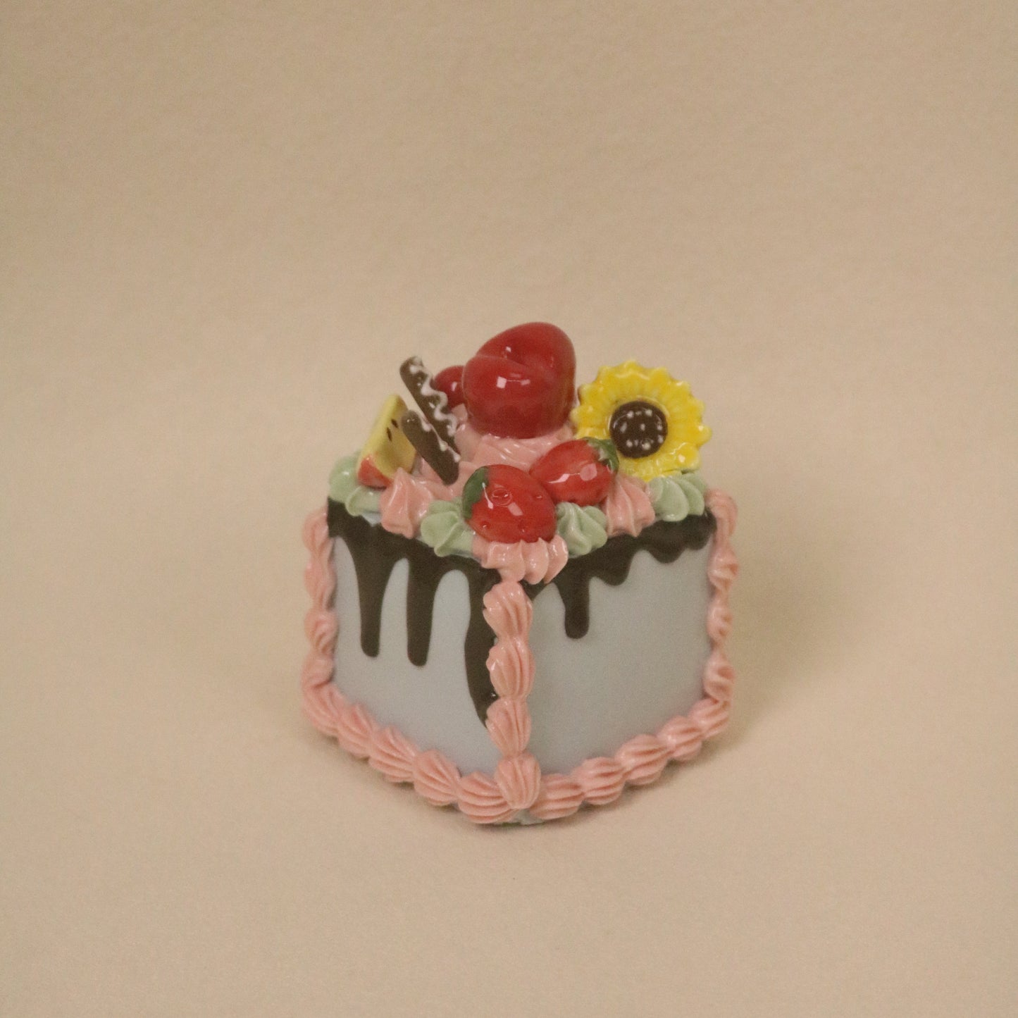 Ceramic Mini Cake Decor, Handmade Square Fruit Cream Ornament
