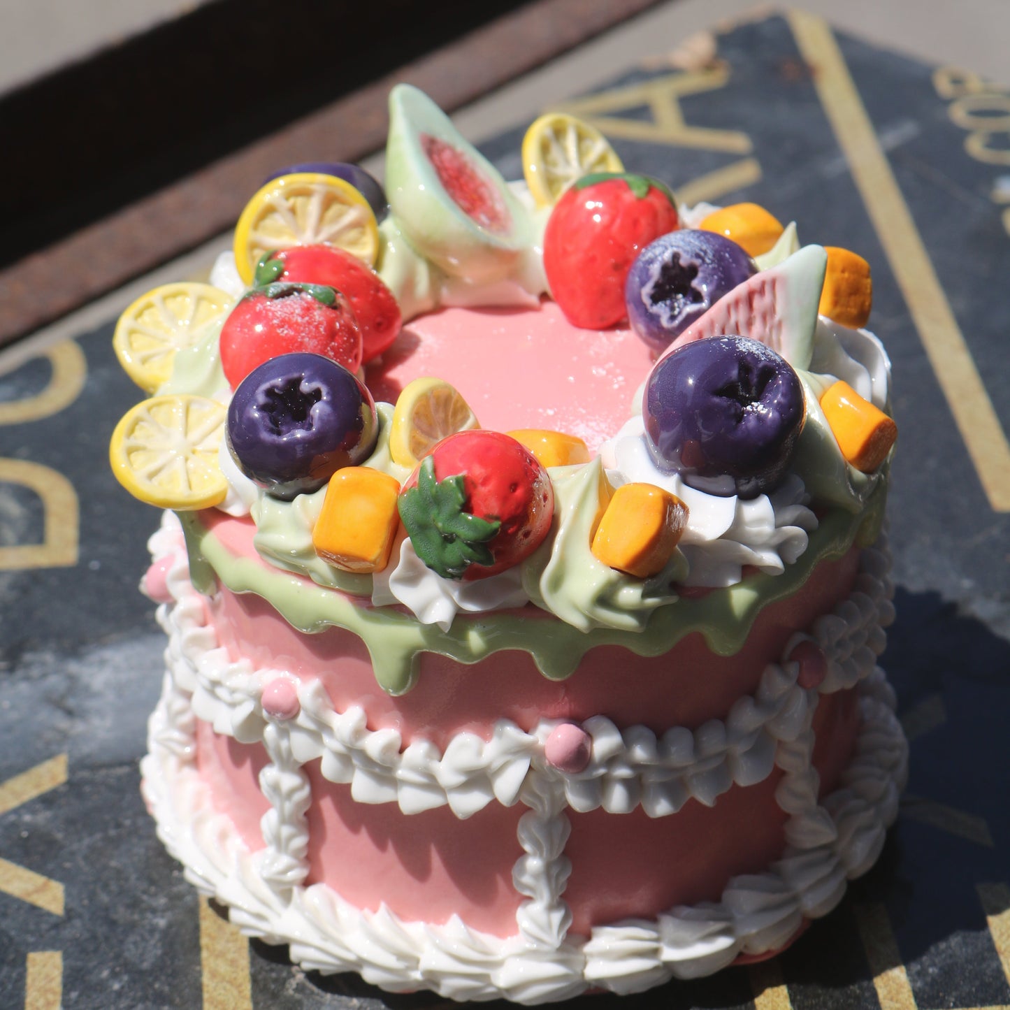 Alice in Wonderland Inspired Ceramic Miniature Cake, The Queen’s Berry Tart, Whimsical Tea Party Decor, Faux Food Art Object