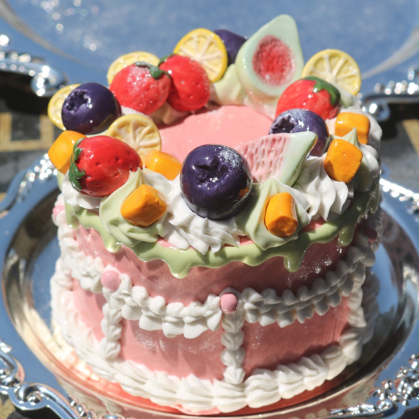 Alice in Wonderland Inspired Ceramic Miniature Cake, The Queen’s Berry Tart, Whimsical Tea Party Decor, Faux Food Art Object