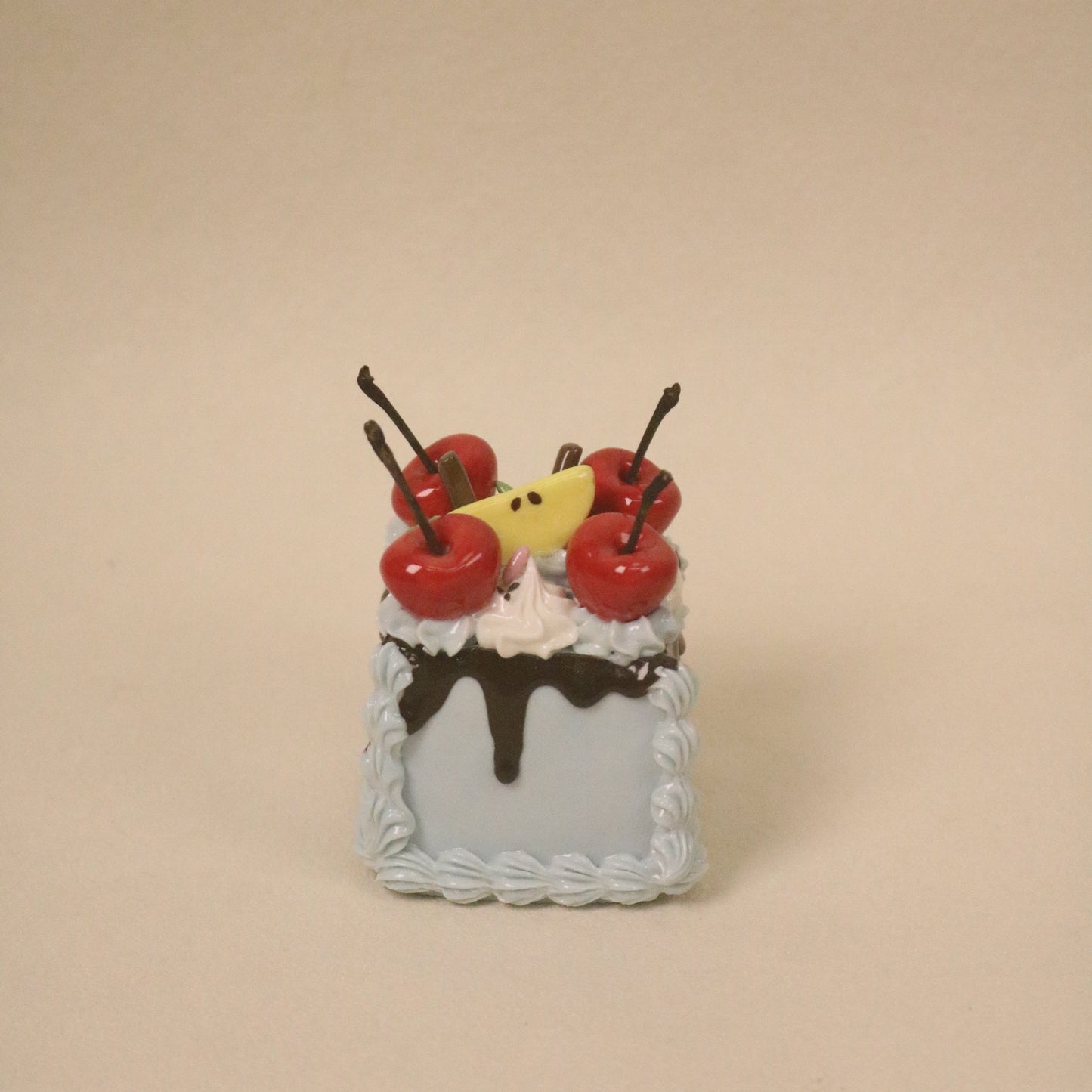 Artisan Ceramic Cake Topper Square Design with Fruit Cream Detail