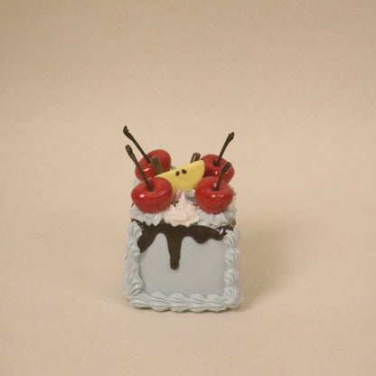 Artisan Ceramic Cake Topper Square Design with Fruit Cream Detail
