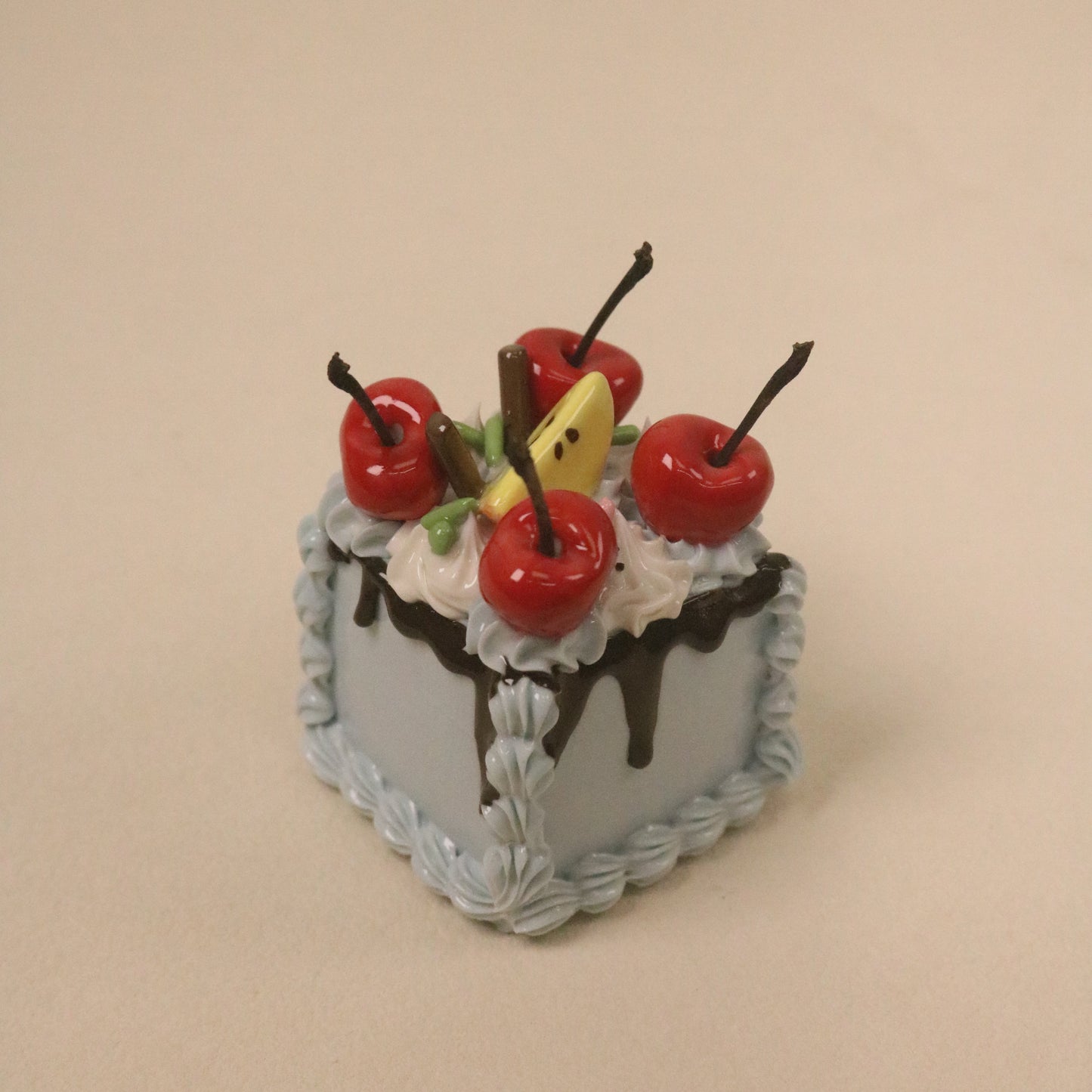 Artisan Ceramic Cake Topper Square Design with Fruit Cream Detail