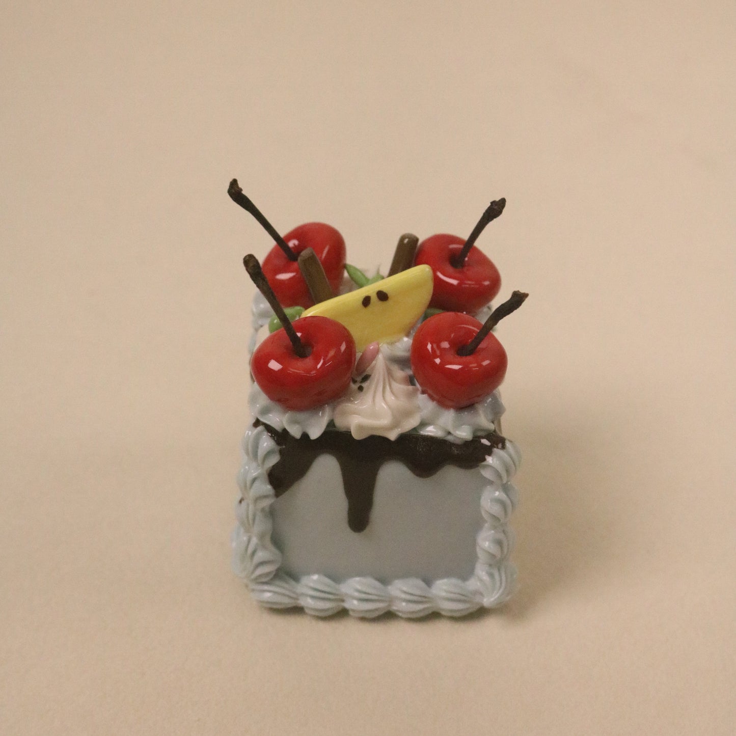 Artisan Ceramic Cake Topper Square Design with Fruit Cream Detail