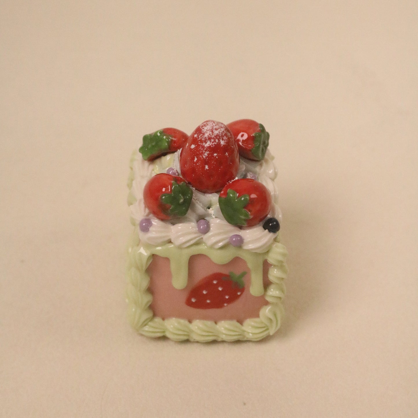 Square Ceramic Dessert Decor, Cute Handmade Mini Cake Art