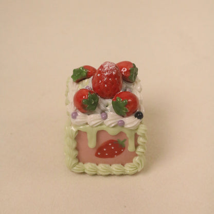 Square Ceramic Dessert Decor, Cute Handmade Mini Cake Art