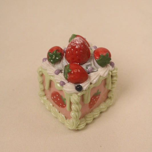 Square Ceramic Dessert Decor, Cute Handmade Mini Cake Art