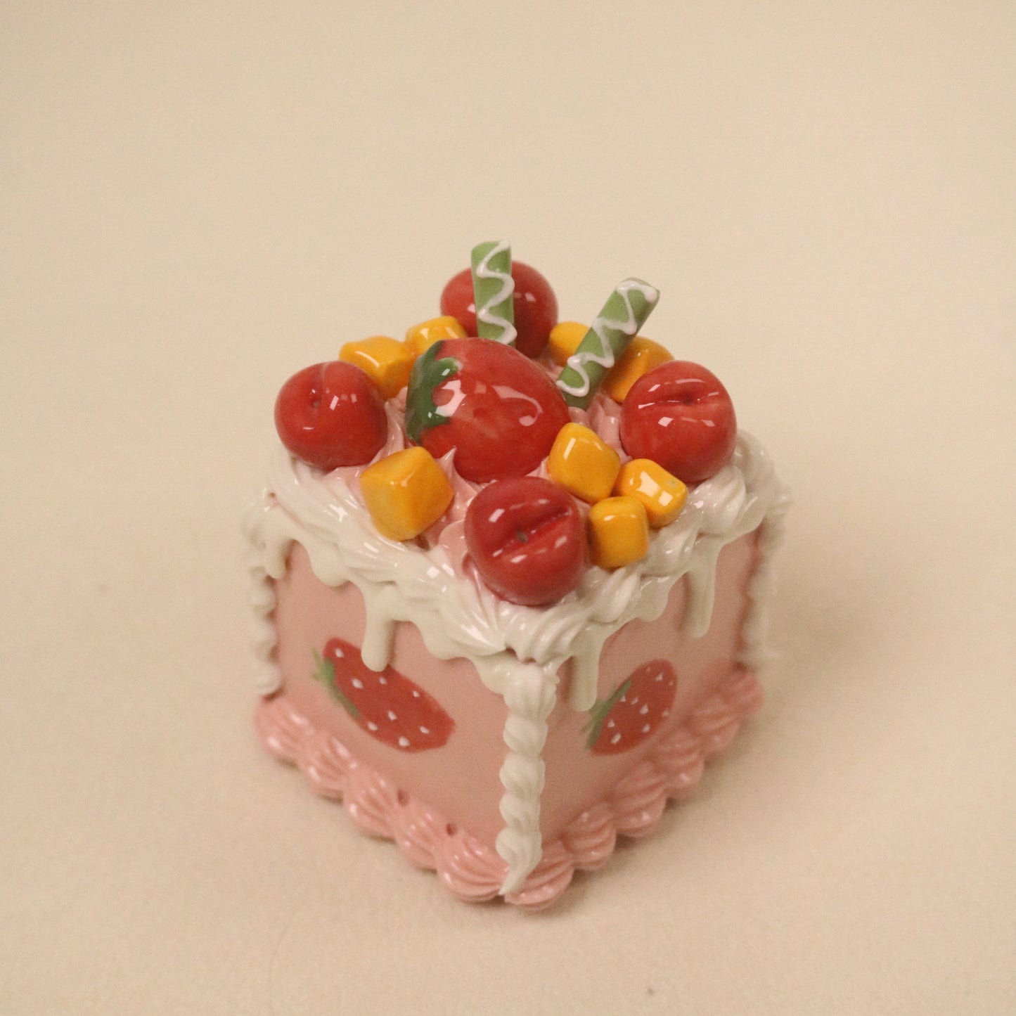 Handmade Ceramic Cake Display, Square Dessert Sculpture Decor