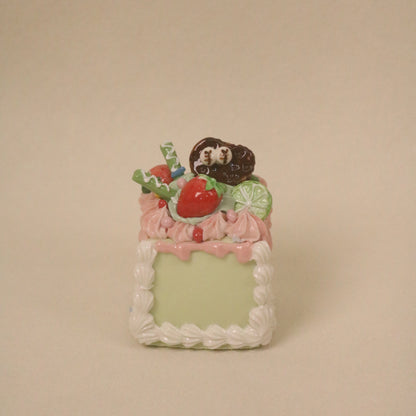 Cute Handmade Ceramic Cake Topper – Square Fruit Cream Dessert Decor