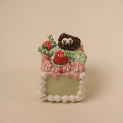 Cute Handmade Ceramic Cake Topper – Square Fruit Cream Dessert Decor