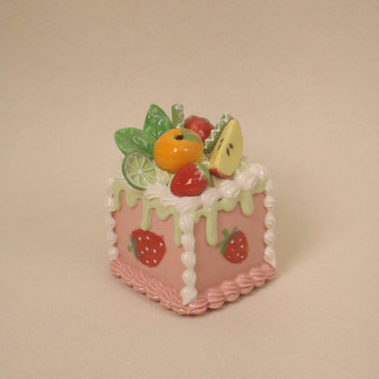 Cute Square Ceramic Cake Ornament, Handmade Dessert Sculpture