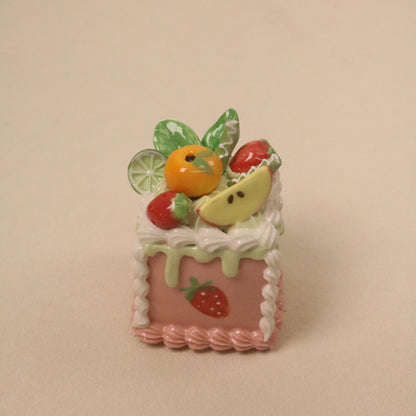 Cute Square Ceramic Cake Ornament, Handmade Dessert Sculpture
