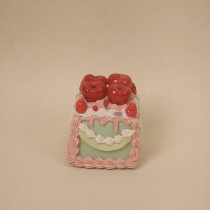 Cute Square Ceramic Cake Sculpture, Aesthetic Dessert Home Decor