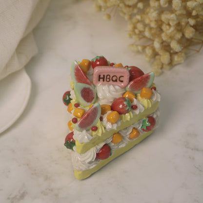 Handcrafted Artistic High-Temperature Firing of Triangular-Sliced Strawberry Ceramic Cake