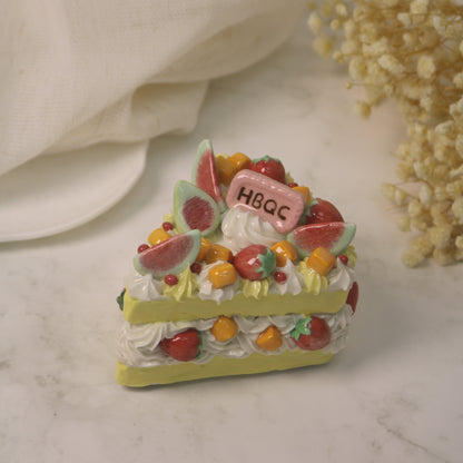 Handcrafted Artistic High-Temperature Firing of Triangular-Sliced Strawberry Ceramic Cake