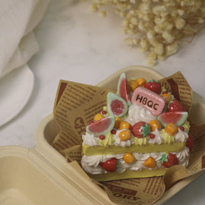 Handcrafted Artistic High-Temperature Firing of Triangular-Sliced Strawberry Ceramic Cake