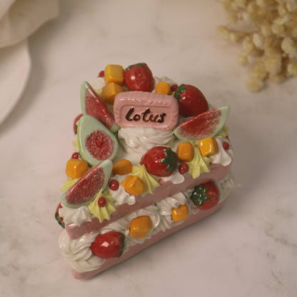 Handcrafted Artistic High-Temperature Firing of Triangular-Sliced Strawberry Ceramic Cake