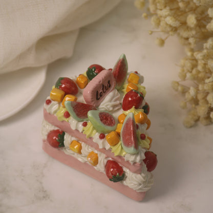 Handcrafted Artistic High-Temperature Firing of Triangular-Sliced Strawberry Ceramic Cake