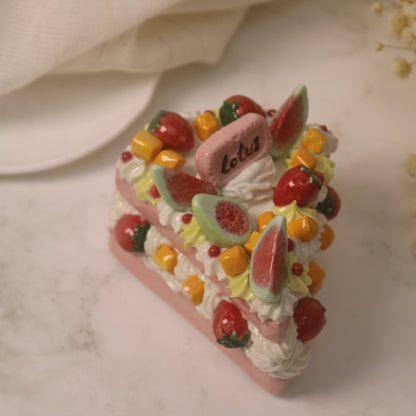 Handcrafted Artistic High-Temperature Firing of Triangular-Sliced Strawberry Ceramic Cake