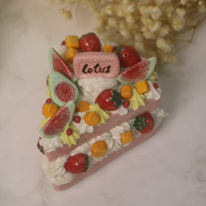 Handcrafted Artistic High-Temperature Firing of Triangular-Sliced Strawberry Ceramic Cake