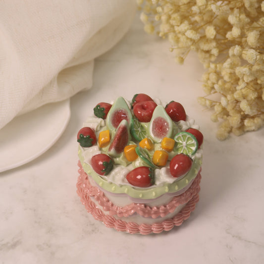 Handmade Ceramic Cake Ornament – Cute Shelf Decor for Aesthetic Spaces