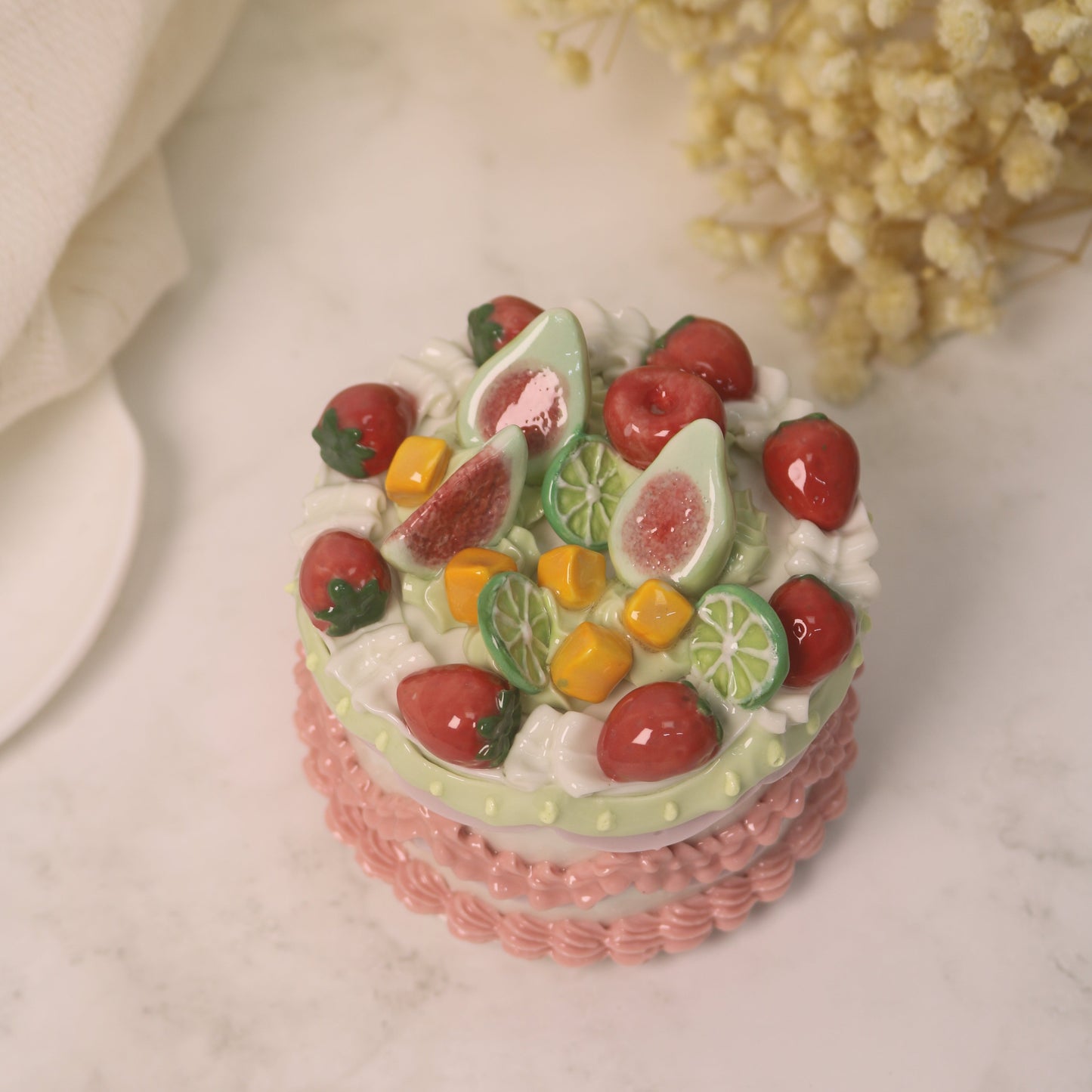 Handmade Ceramic Cake Ornament – Cute Shelf Decor for Aesthetic Spaces