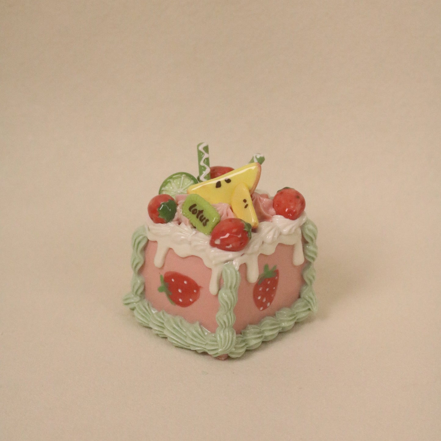 Handmade Square Fruit Cream Dessert Decor Ceramic Cake Topper
