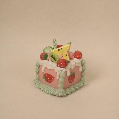 Handmade Square Fruit Cream Dessert Decor Ceramic Cake Topper