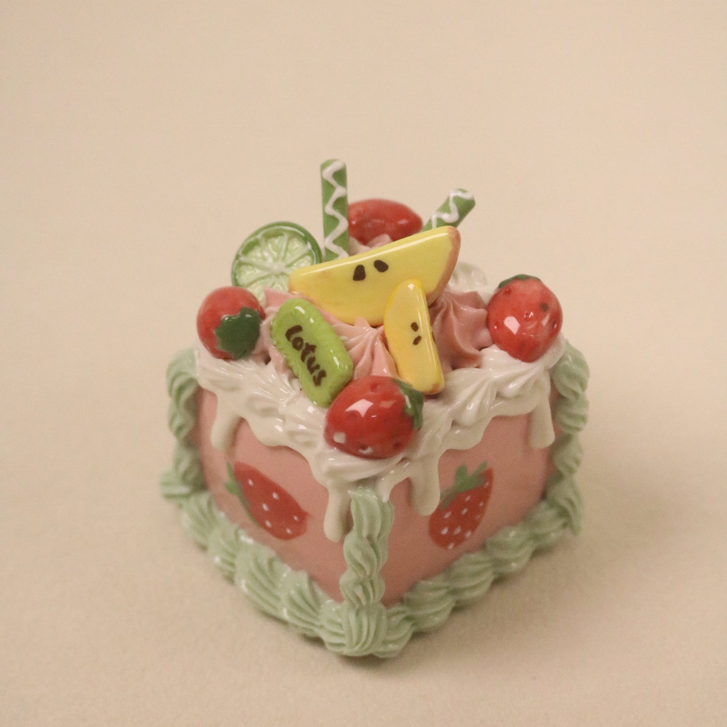 Handmade Square Fruit Cream Dessert Decor Ceramic Cake Topper