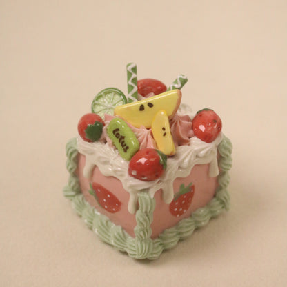 Handmade Square Fruit Cream Dessert Decor Ceramic Cake Topper
