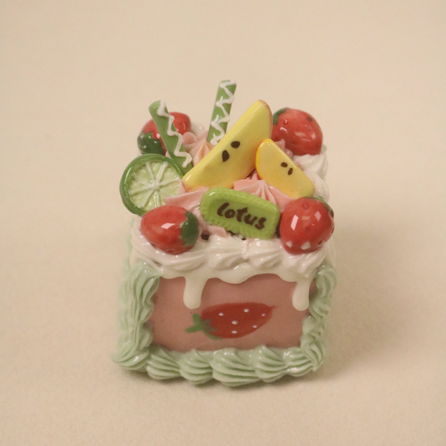 Handmade Square Fruit Cream Dessert Decor Ceramic Cake Topper