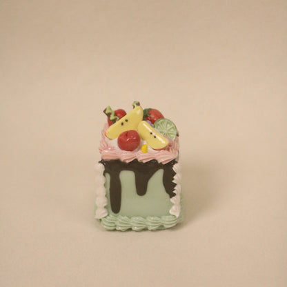 Handmade Ceramic Cake Topper Square Fruit Apple Cream Chocolate Sauce Dessert Decor