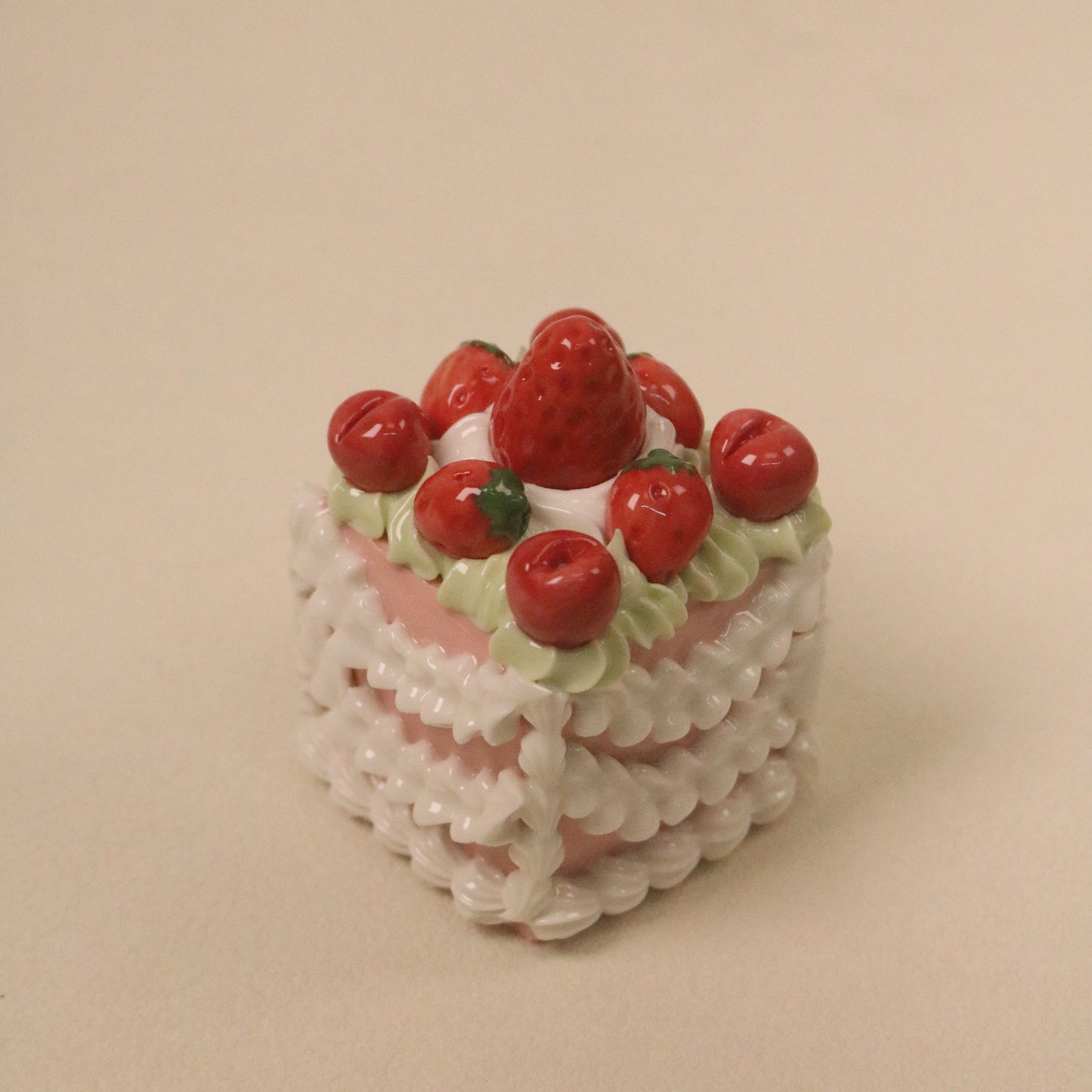 Handmade Ceramic Cake Fruit Topper, Square Strawberry Cherry Cream Dessert Decor